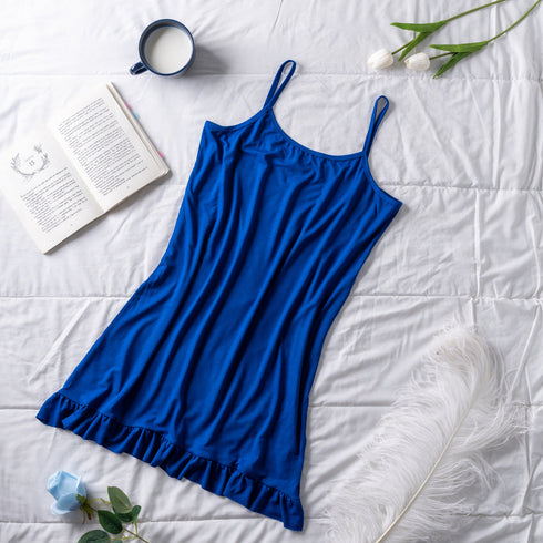Women summer pajama "Royal blue ruffles night shirt"