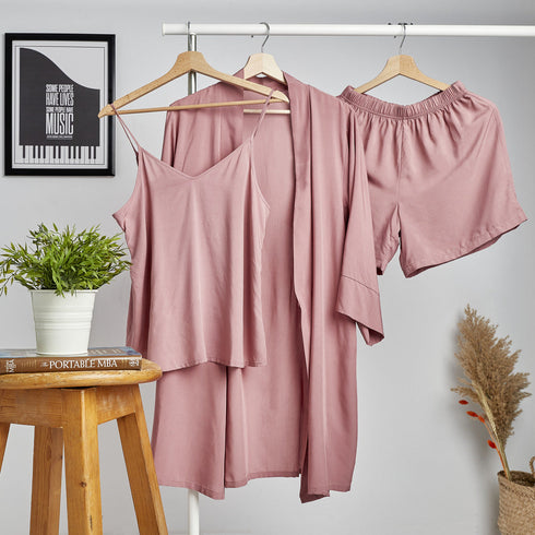 Women summer 3 piece pajama set "Cashmere Top +kimono & short"